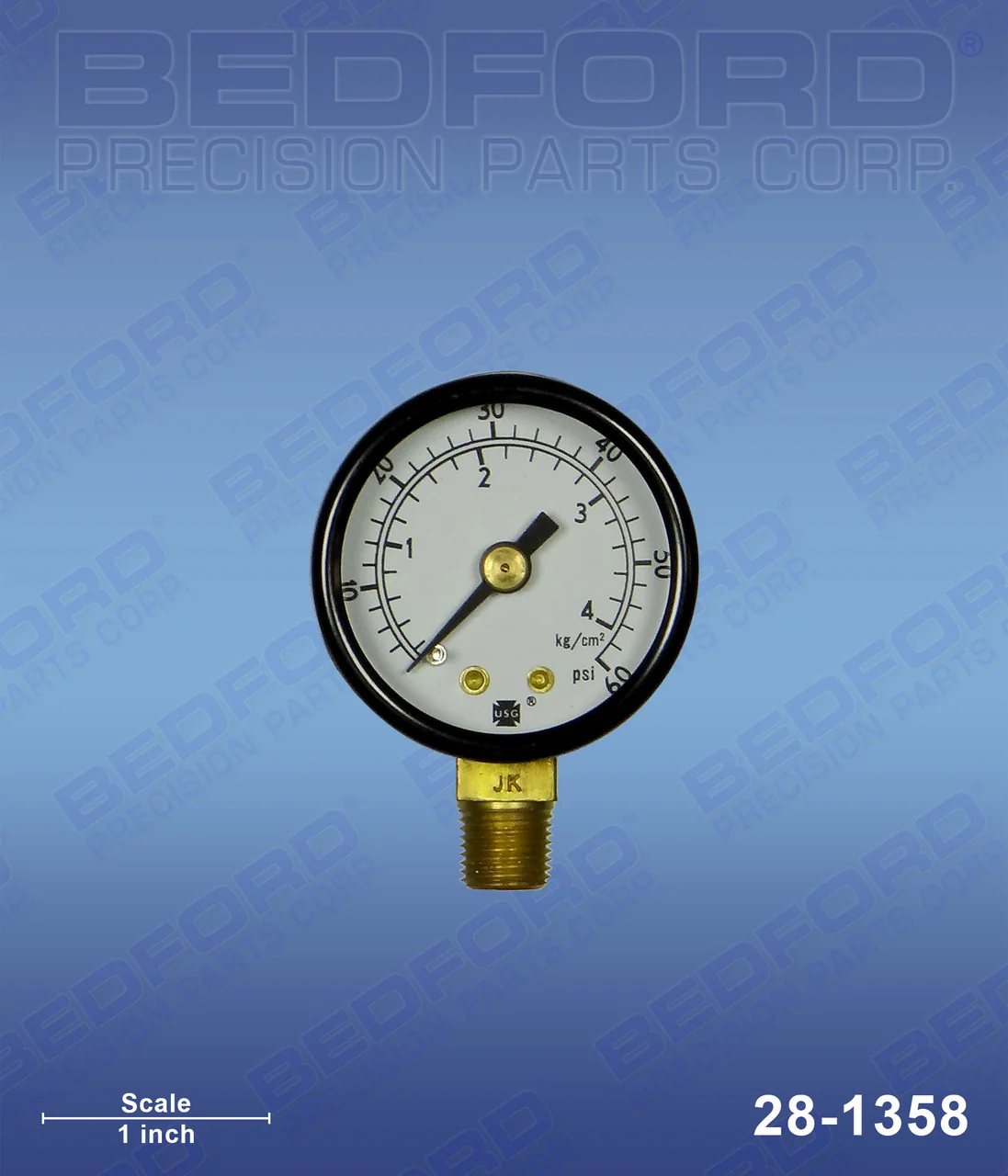 Gauge 1/8" NPT Btm Mnt, 0-60 PSI, 1-1/2"